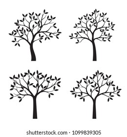 Set of black Trees. Vector Illustration. Plants and garden.