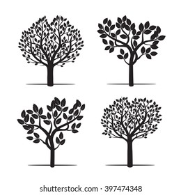 Conjunto de Árboles Negros. Ilustración vectorial.