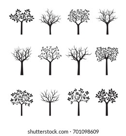 Set of black Trees. Vector Illustration.