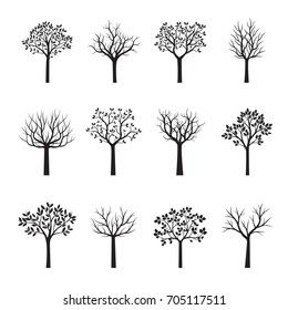 Set of black Trees. Vector Illustration.