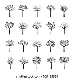 Set of black Trees. Vector Illustration.