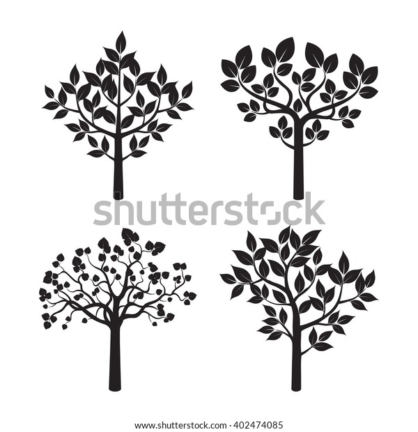 Set Black Trees Vector Illustration Stock Vector (Royalty Free ...