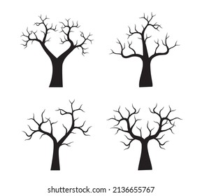 Set Black Trees. Vector outline Illustration.
