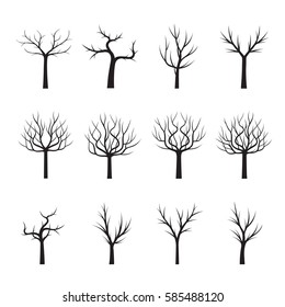 Set of Black Trees without Leafs. Vector Illustration.