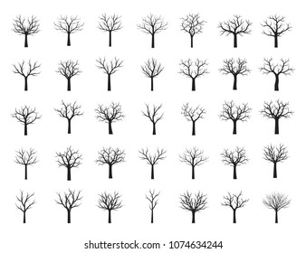 Set of Black Trees without Leaves. Vector Illustration.  