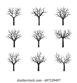 Set of black Trees without Leaves. Vector Illustration.