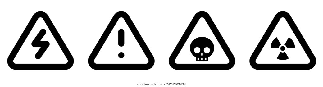 set black triangular icon radioactive nuclear sign electric alert voltage warning danger symbol alert caution hazard danger traffic vector flat design for website mobile isolated white Background