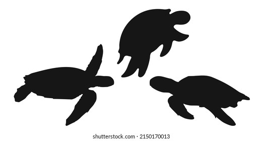 Set Black Turtle Or Tortoise Sign Icon On White Background. Vector Clipart Illustration