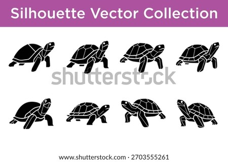 Set of black turtle and tortoise silhouettes in various poses, ideal for vector graphics and design elements.
