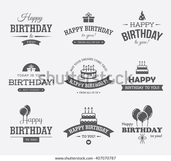 Set Black Typographic Birthday Labels Cake Stock Vector (Royalty Free ...