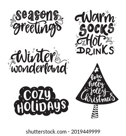 Set von Black Typografie für Weihnachtskarten Design. Vintage handgezeichnet Angebot.