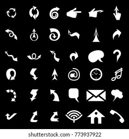 Set of black universal arrows and symbols. Vector illustration. Isolated on black background