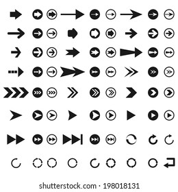 set of black universal arrows. Vector illustrations