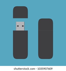 Set of black Usb / Usb card / Flash driver / Flash memory icon, flat design interface element for app ui ux web eps 10 vector isolated on white background