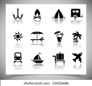 Set of black vacation Icons. Vector illustration