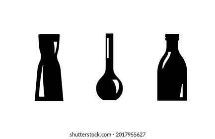Set of black vase. Silhouette simply shape.  Interior element. Vessel for flowers, drinks, wine, oil. Vector illustration on white background