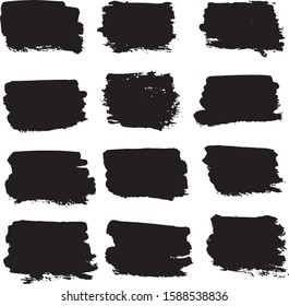 Set of Black vector abstract brush strokes isolated stain blot