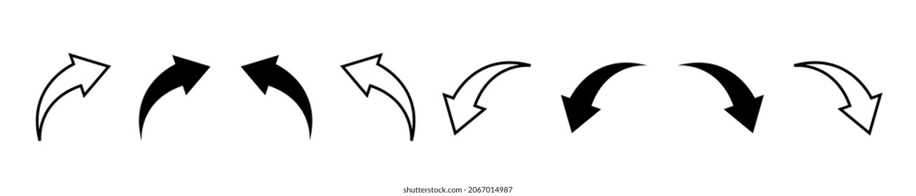 Set of black vector arrows. Arrow icons in fill and stroke in different directions.