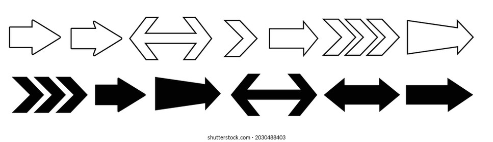 Set of black vector arrows icon on white for direction. symbol vector illustration