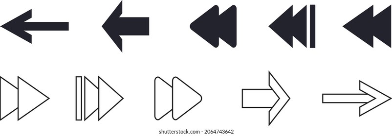 Conjunto de flechas vectoriales negras. Colección de ilustraciones vectoriales de flechas