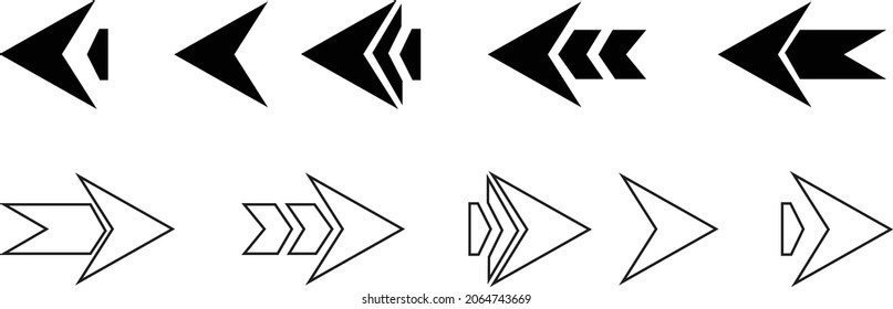 Conjunto de flechas vectoriales negras. Colección de ilustraciones vectoriales de flechas