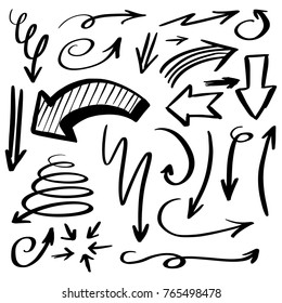 Set of Black Vector Arrows on White Background in Various shapes and sizes
