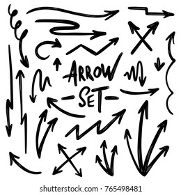 Set of Black Vector Arrows on White Background in Various shapes and sizes