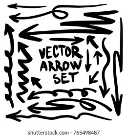 Set of Black Vector Arrows on White Background in Various shapes and sizes