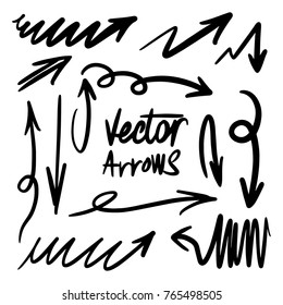 Set of Black Vector Arrows on White Background in Various shapes and sizes