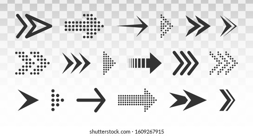 Set of black vector arrows. Various black icons. Cursor. A collection of conceptual arrows for web design, mobile apps, interface and more. Vector illustration, EPS 10.