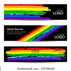 Set of black vector banners with rainbow colors paint