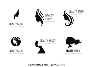 Set of black vector beauty salon or hairdresser icon designs isolated on white background