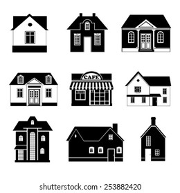 set of black vector buildings
