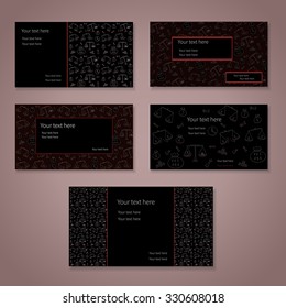 Set of black vector business cards with hand-drawn business doodles