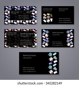 Set of black vector business cards with different T-shirts in front and back views. 