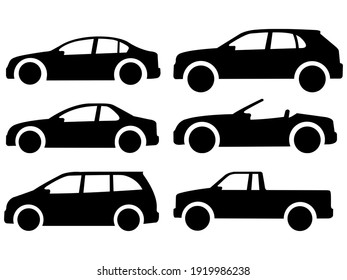 set of black vector cars on white background