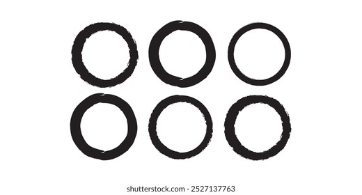 Set of black vector circles. Hand drawn circular shapes. Rough edges abstract elements. Suitable for various designs. eps 10