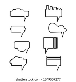 Set of black vector comic speech bubbles. Isolated colorful banner, empty paper shape. Cartoon flat illustration for chat. Template frame. Hand draw style, dialog cloud.