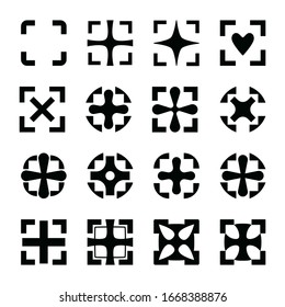 Conjunto de símbolos cruzados vectoriales negros sobre fondo blanco. Sencillos iconos en estilo plano. Elementos para adorno o patrón.