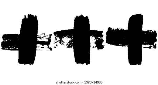 Set of black vector crosses on white background. Paint strokes with a dry brush cross. Lines in grunge style