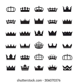 Satz von schwarzen Vektorkronensymbolen. Königlichkeit, Luxus und heraldische Insignien.