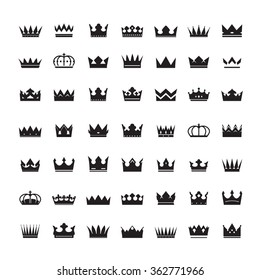 Set of black vector crowns and icons