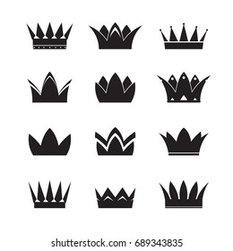Set of black vector crowns and icons