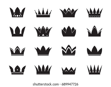 Set of black vector crowns and icons