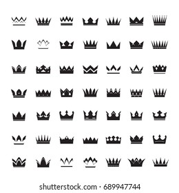 Set of black vector crowns and icons