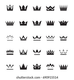 Set of black vector crowns and icons