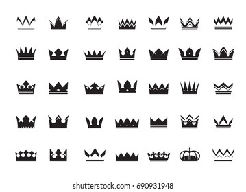 Set of black vector crowns and icons