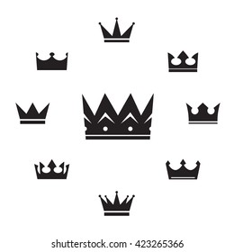 Set of black vector crowns. Vector Illustration.