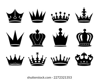 Set of black vector crowns isolated on white background. Vector illustration. Coat of arms and royal symbols.