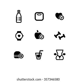 set of black vector fitness flat icons